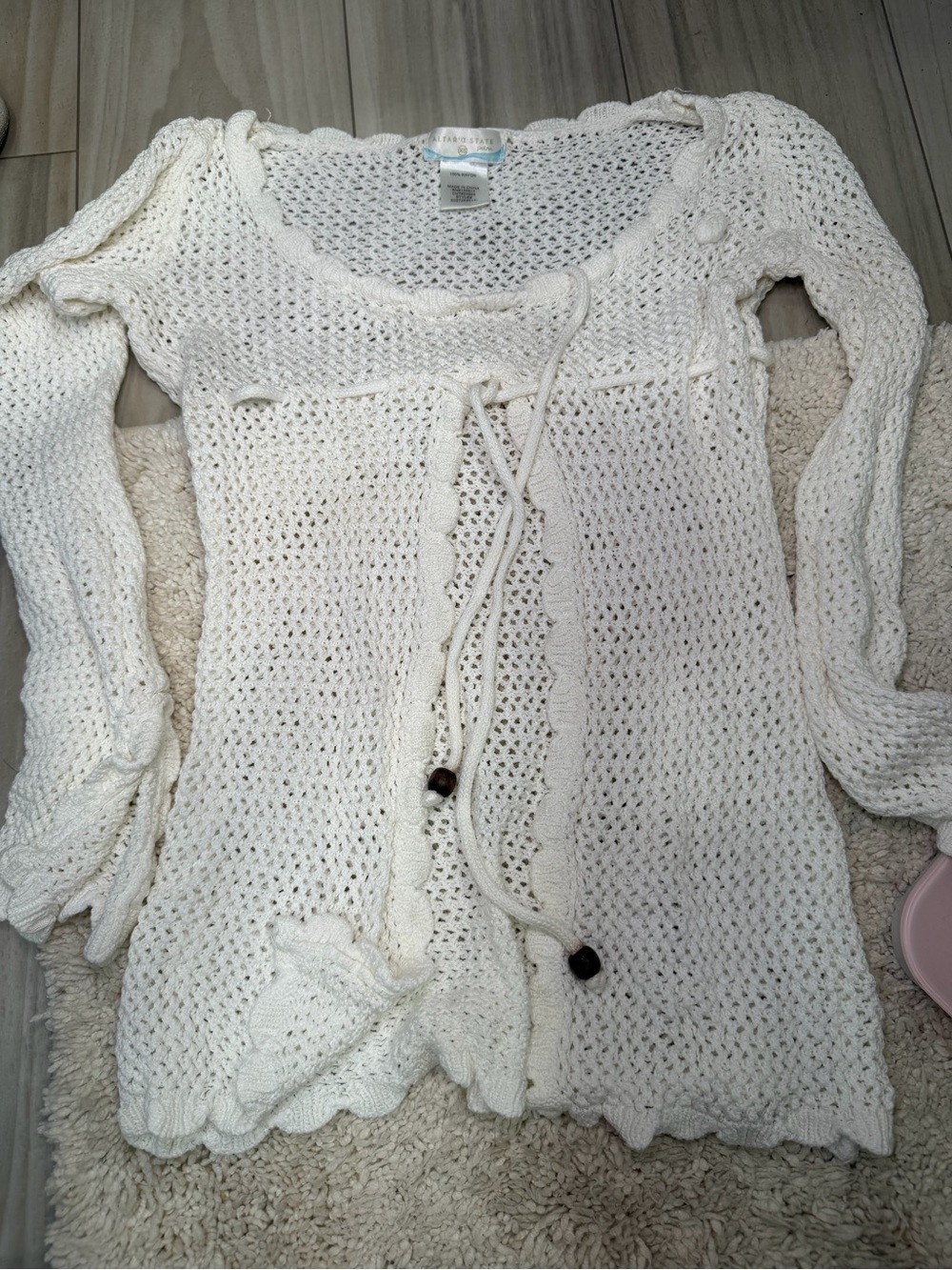 Altar'd State Cream Crochet Tie-Front Knit Cardigan